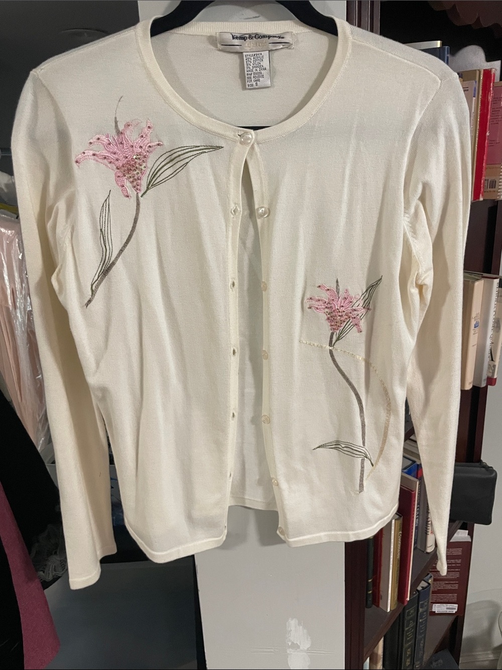 Kenar & Company Cream Floral Embroidered Button-Up Cardigan